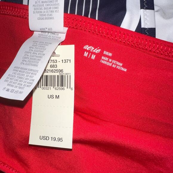 Aerie Navy Stripe Scoop Bikini Top and Red Bottoms Set Size Medium NWT - Picture 4 of 4